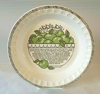 Mid Century Vintage Porcelain Apple Pie Recipe Plate Green White Brown 11 "