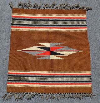 Vintage Native American Small Rug Textile Geometric Weave Red Black Gray Brown