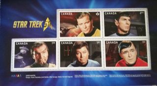 ==== Canada 2016 Star Trek 50th Anniversary 5 Stamp Prestige Souvenir Sheet Mnh