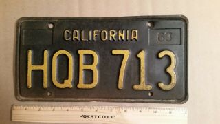 License Plate,  Black California,  1963,  Passenger,  Hqb 713