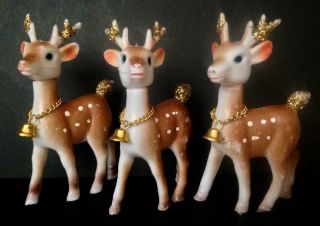Set Of 3 Vintage Soft Plastic - Hong Kong - Reindeer W/ Bells