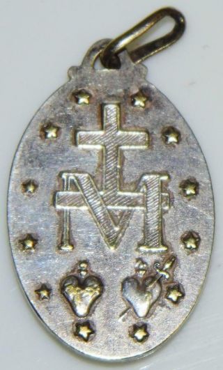 Large Antique Silver Miraculous Holy Medal Catholic Prayer Bvm Mary High Relief