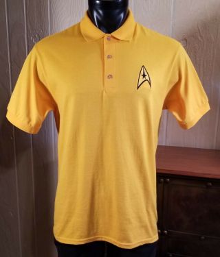 We Love Fine For Fans Star Trek Golf Polo Gold Shirt - Embroidered Logo Sz M