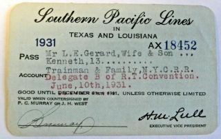 Vintage Southern Pacific Lines 1931 Ax 18452 Family Pass Railroad Boarding Pass