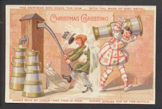 C5922 Victorian Marcus Ward Xmas Card: Clown & Dairyman