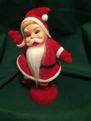 Vintage Santa Claus Christmas Decoration Figurines Flocked Plastic Face 1960 