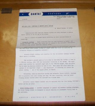 Qantas Press Release 1966.  Radio Aids,  Computers To Improve Service