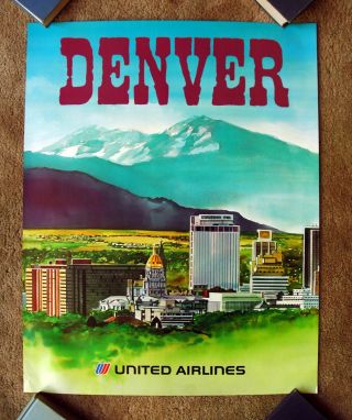 Vintage 1970s United Airline Denver Travel Poster Railway Art Colorado
