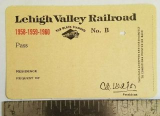 1958 - 1960 Lehigh Valley Railroad Black Diamond 2 - Year Ticket Pass Sample No.  B