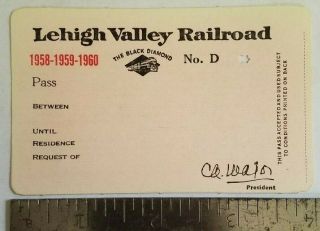 1958 - 1960 Lehigh Valley Railroad Black Diamond 2 - Year Ticket Pass Sample No.  D