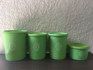 Vintage Tupperware Apple Green Cannisters Set Of 4 With Lids