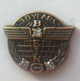 Vintage Boeing 30 Year Employee Service Award Pin W/ 3 Diamond 1/10 10k Gf Gold