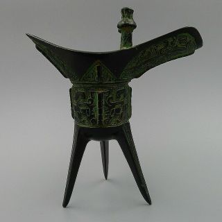 China Old Ancient Goblet Wine Glass Cann Cup Bronze Totems Tripod Collectibles