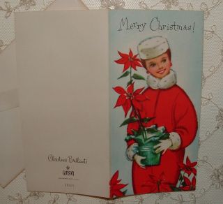 - Pretty 1960 ' s Lady in Red - 1950 ' s Vintage GIBSON Christmas Card 3