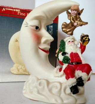 1996 Artmark Santa,  Angel,  & Crescent Man In The Moon Figurine In Fine Porcelain