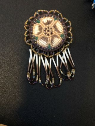 Native American Porcupine Quill And Bead Pin