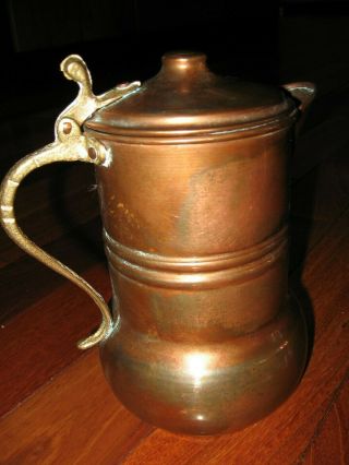 Rare Antique Vintage Large Copper W/ Brass Tea Kettle Teapot Coffee 36 Oz.