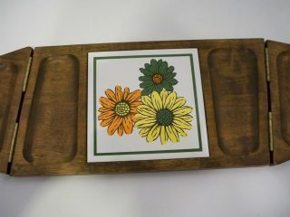 Vintage Gail Craft Wooden Folding Cheese Board Retro Daisy Tile Serving Tray