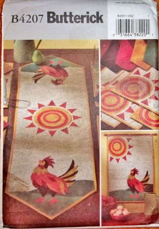 Butterick 4207 No Sew Applique Rooster & Sun Table Accessories Craft Pattern Ff
