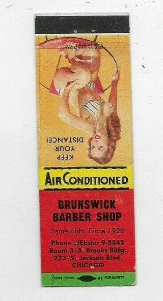 Vintage Pin Up Matchbook Cover Brunswick Barber Shop Chicago Il A2300