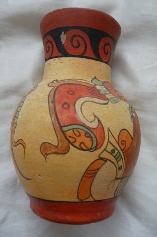 Vintage Mayan Aztec Tribal Warrior Pattern Ceramic Hand Painted Art Pottery Vase 3