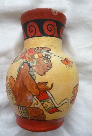 Vintage Mayan Aztec Tribal Warrior Pattern Ceramic Hand Painted Art Pottery Vase 4