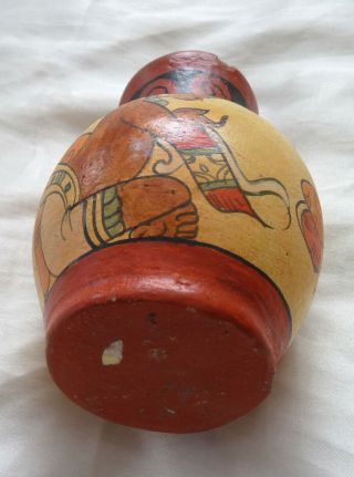 Vintage Mayan Aztec Tribal Warrior Pattern Ceramic Hand Painted Art Pottery Vase 5