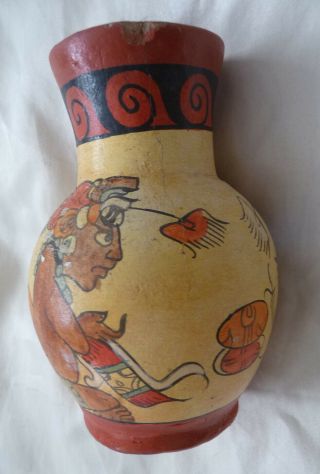 Vintage Mayan Aztec Tribal Warrior Pattern Ceramic Hand Painted Art Pottery Vase 6