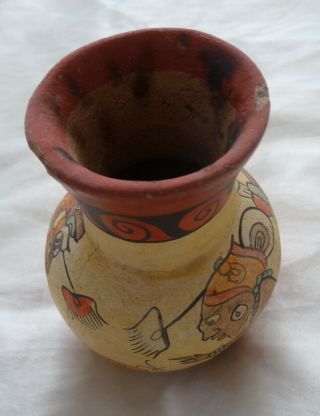 Vintage Mayan Aztec Tribal Warrior Pattern Ceramic Hand Painted Art Pottery Vase 7