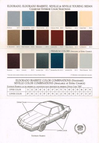 1989 Cadillac Seville / Eldorado Color Chart Chip Sample Brochure: Biarritz,  Tour