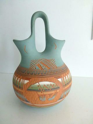 Ernest Watchman Navajo Native American Indian Marriage Vase Hand Etched Pottery