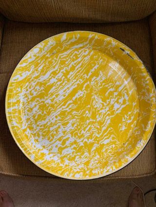 Vintage 18 Inch Yellow Swirl Graniteware Enamelware Tray Platter