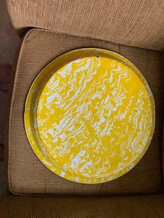 Vintage 18 inch Yellow Swirl Graniteware Enamelware Tray Platter 2