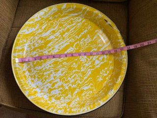 Vintage 18 inch Yellow Swirl Graniteware Enamelware Tray Platter 3