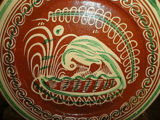 Vintage Mexican Pottery Bandera Redware Fancy 10 