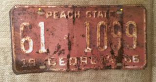 Vintage 1966 Georgia Peach State Automobile License Plate Tag Auto Car 61 1099