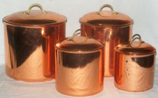 Vintage 4 Piece Copper Canister Set Rustic Country Decor