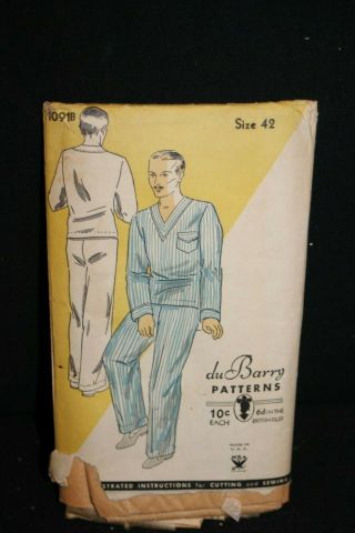 Vintage 1930s? Dubarry Sewing Pattern 1091b Sz 42 Men 
