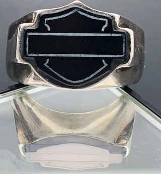 Harley - Davidson sterling silver ring,  black bar and shield,  MOD sz 8 2