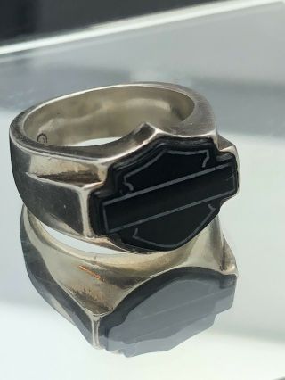Harley - Davidson sterling silver ring,  black bar and shield,  MOD sz 8 3