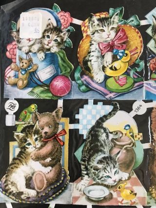 Vintage Die Cut Thin Paper Cats Kittens Germany PZB Sticker Sheet 1364 2