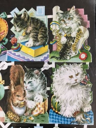 Vintage Die Cut Thin Paper Cats Kittens Germany PZB Sticker Sheet 1364 3