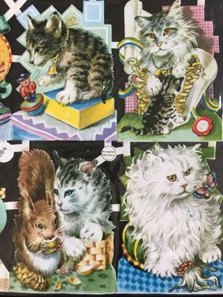 Vintage Die Cut Thin Paper Cats Kittens Germany PZB Sticker Sheet 1364 4