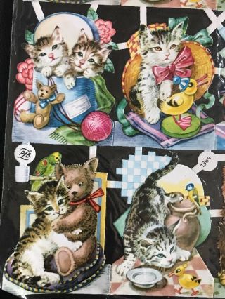 Vintage Die Cut Thin Paper Cats Kittens Germany PZB Sticker Sheet 1364 5