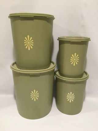 Set Of 4 Vintage Tupperware Servalier Avocado Green Canisters