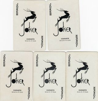 Jokers - Series B - Silhouette - 5 Single Vintage Swap Playing Cards