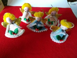 Vintage Christmas Spun Cotton Head Angels Package Ties 4