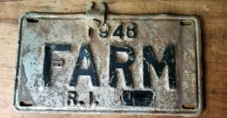 1948 Rhode Island Farm License Plate White Black Vntg Farm Truck