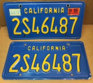 Rare•pair•dmv Clear (california) • 2s46487 •license Plate•vintage