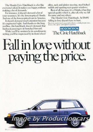1986 Honda Civic Hatchback Love Advertisement Print Art Car Ad J714